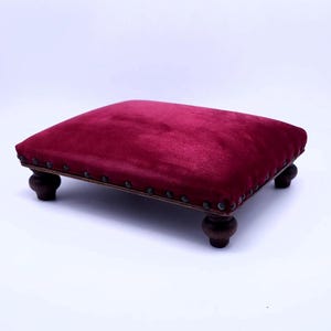 Vintage footstool red upholstery - wood - vintage home - home decor