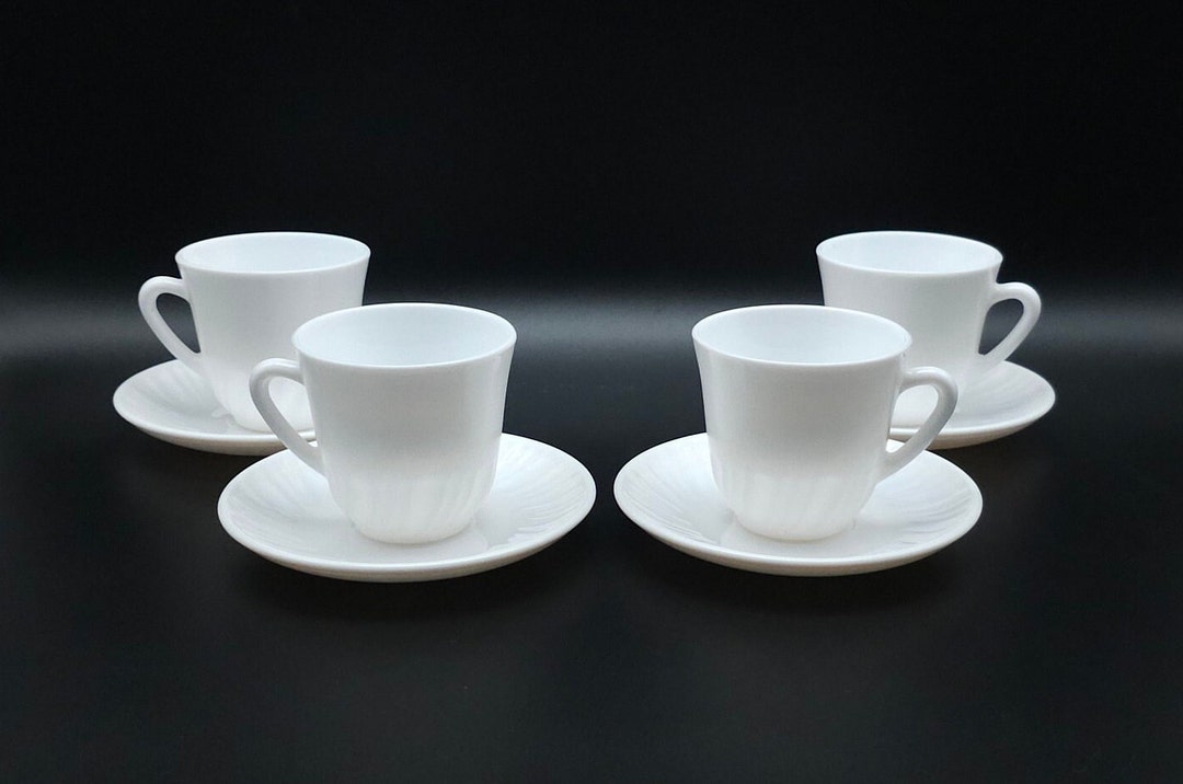 Vintage Arcopal Cups With Saucers White Made in France Set of 4 - Etsy