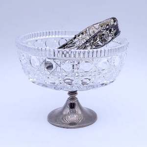 Sucrier vintage en cristal avec pince - sucrier - verre - métal - pince à sucre - lot de 2