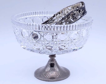 sucrier en cristal vintage avec pinces - sucrier - verre - métal - pinces à sucre - ensemble de 2