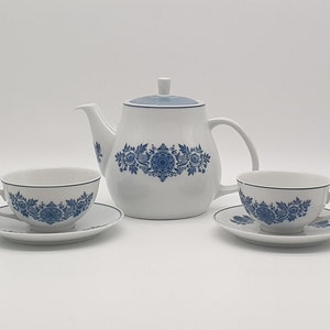 Vintage Mosa tea/coffee set - Dutch blue white teapot & cups with saucer - D.E.