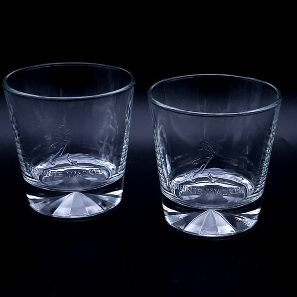 Vintage Johnnie walker whiskey glasses - Diamond rocks glass - set of 2