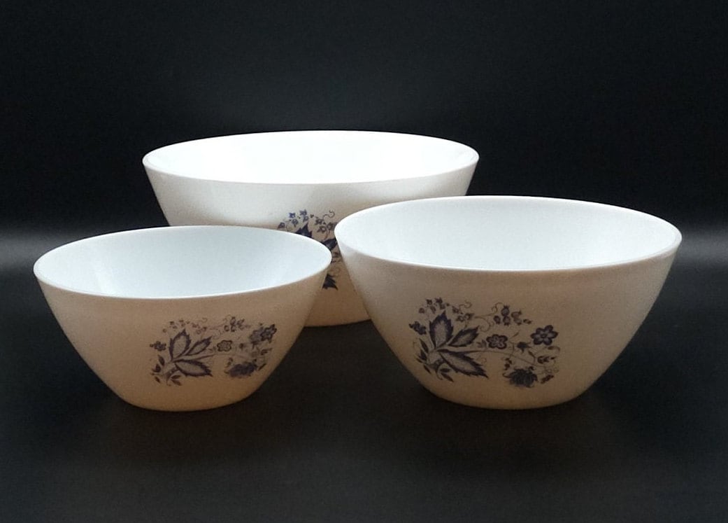 Lot De 3 Saladiers En Verre Arcopal à Facettes – Décor Fleuri Blanc, Vintage Et Sympa