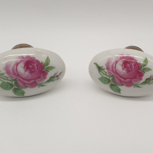 Vintage porcelain door knobs - set of 2 - metal and porcelain door handle