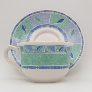 Vintage Churchill cup with saucer - tea cup - coffee cup - green - blue - set of 2