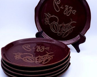 Vintage pizza plates - serving - brown - retro - pizza - set of 6 - vintage