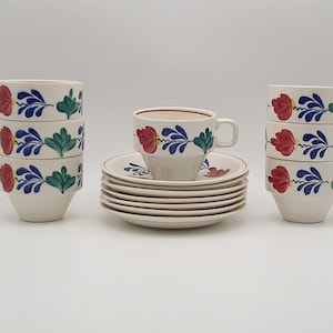 Royal Sphinx boerenbont - coffee cups - set of 7 - Petrus regout - 1960-1967 - Maastricht - made in Holland