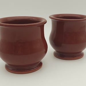 Cermer La fermiére vintage french glazed terracotta yogurt pots - brown - made in France - set of 2