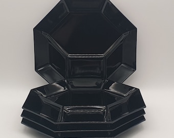Black Vintage Arcoroc gourmette plates - BBQ plates - made in France - arcopal glass - per piece
