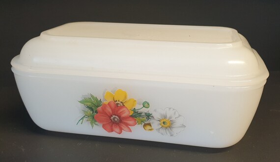 Beurrier Vintage Arcopal Motif Floral – Blanc – Verre – Occasion