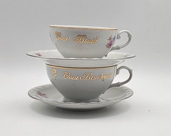 Vintage Bride & Groom cups and saucers - tea cups and saucer - fine china - made in Czechoslovakia Vintage Bride & Groom cups and saucers - tea cups and saucer - fine china - made in Czechoslovakia