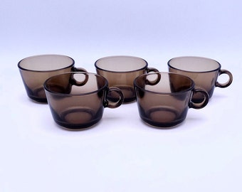 Vereco France Tassen – braun – Rauchglas – 1970 – hergestellt in Frankreich – 5er-Set