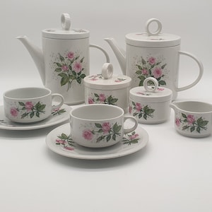 Villeroy & boch Septfontaines pink roses tea and coffee set - teapot - coffee pot - cup - saucer - milk jug - sugar bowl - 70s