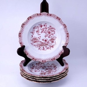 Seltmann Weiden Bavaria soup plates - Theresia - red - gold - West Germany - vintage kitchen - set of 5