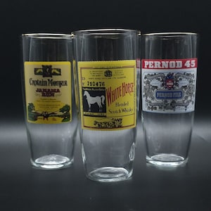 Vintage Mixing glasses - White Horse - captain morgan - Pernod - Whiskey - Rum - set of 3
