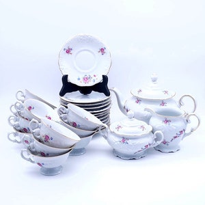 Wawel porcelain tea set - cups with saucer - teapot - milk & sugar set - made in Poland