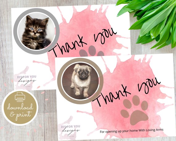 Editable 5x7 Adoption Paw Thank You Template Breeder Gift