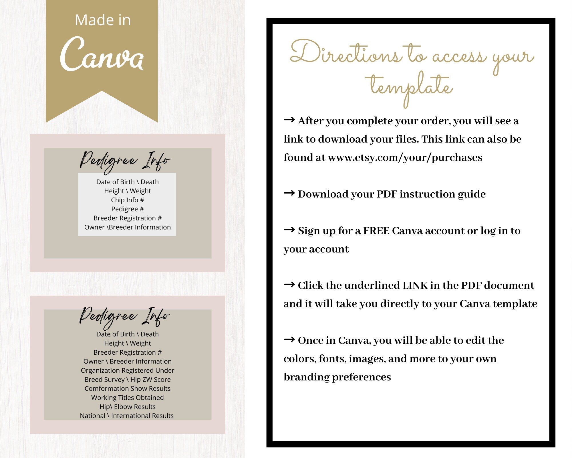 4 Editable, Printable Dog Pedigree Template, Dog Breeder,new Puppy,pet ...
