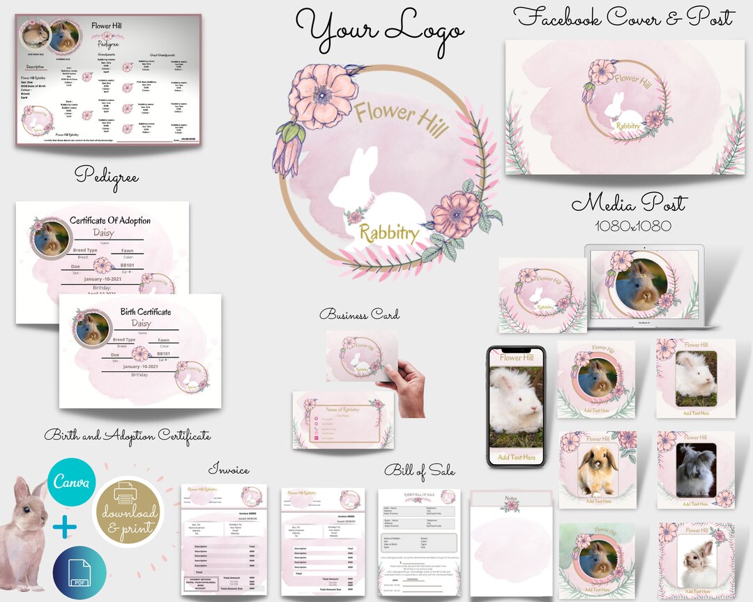 Editable Logo Rabbitry Package Templates,branding Kit , Logo, Pedigree ...