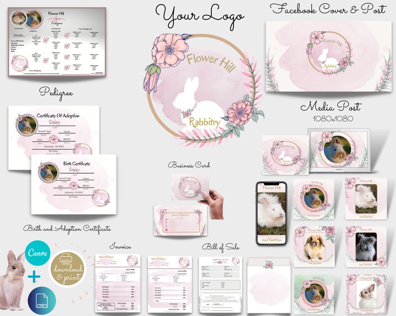 Editable Logo Rabbitry Package Templates,branding Kit , Logo, Pedigree ...
