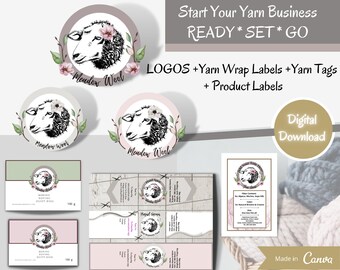 Editable Template Wool Package Logo, Yarn Label, Sheep, Wool Roving, Wool Package, Handspun Yarn, Skein Tags, Wool Business, Wool Supplies