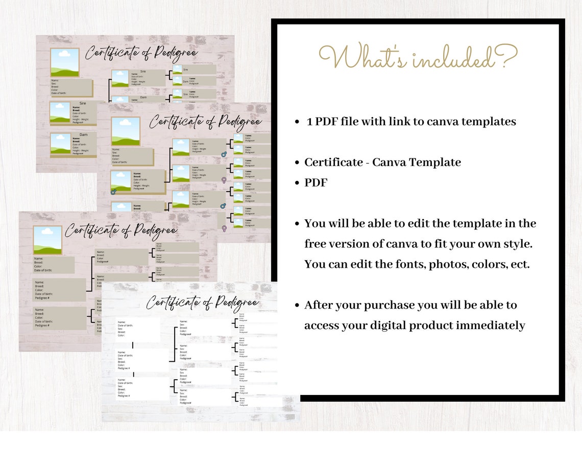 4 Editable, Printable Dog Pedigree Template, Dog Breeder,new Puppy,pet 4 Editable, Printable Dog Pedigree Template, Dog Breeder,new Puppy,pet