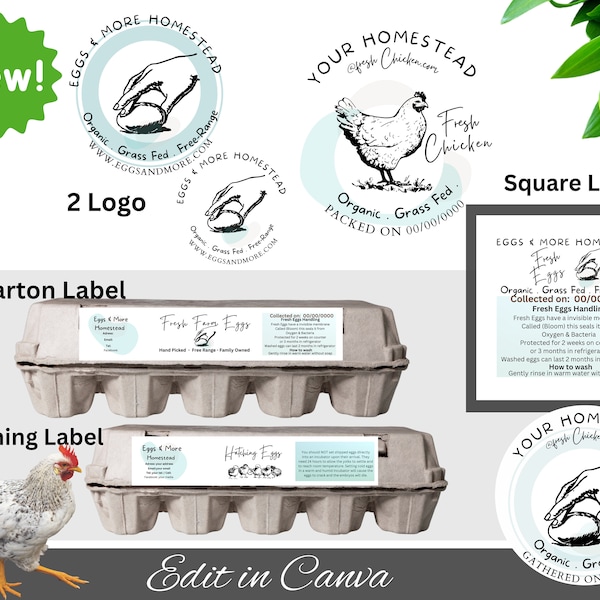 Editable Chicken Templates, Chicken Logo, Egg Logo, Hatchery, Chicken Supplies, Eggs, Chicken Homestead, Chicken Farm, Egg Carton Label