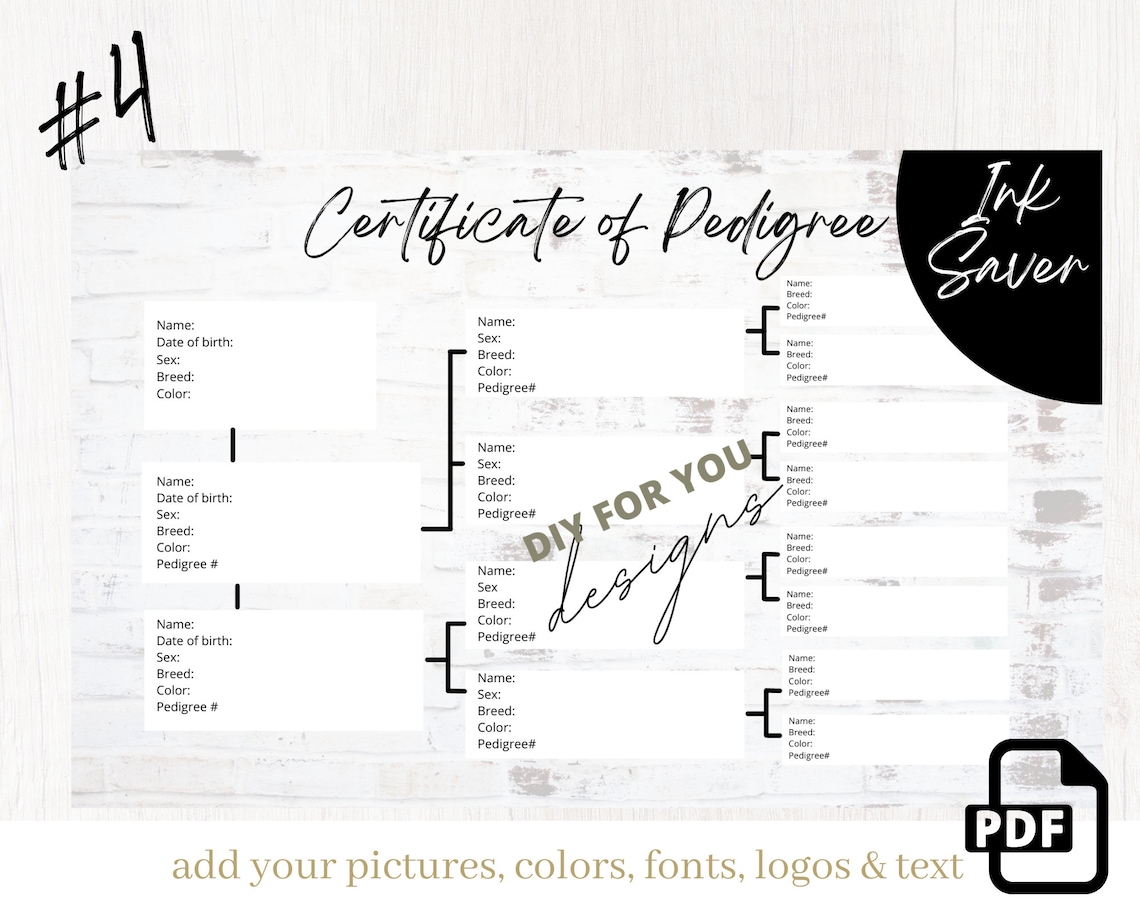 4 Editable, Printable Dog Pedigree Template, Dog Breeder,new Puppy,pet ...