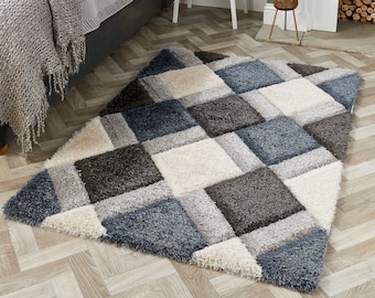 3D Geo Shaggy Petrol Blue Rug