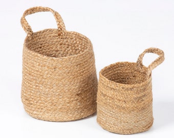 Rustic Home Decor - Set of 2 Nested Jute Baskets, Barbican Hanging Style