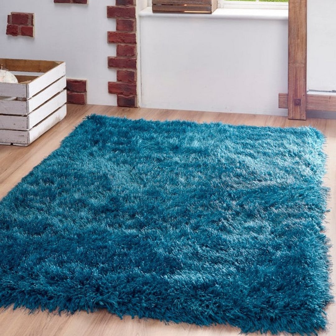 Extravagance Teal Shaggy Rug Etsy UK