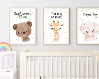 Posters baby A4/A3 13x18 bear, giraffe, elephant, gift idea birth child room, wall decoration baby room, animal poster