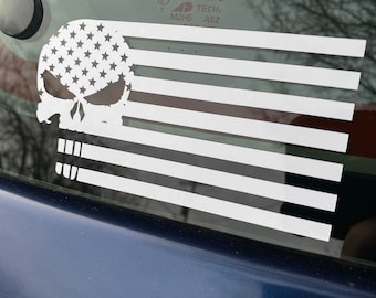 SKULL AMERICAN FLAG Vinyl Decal Indoor & Outdoor Sticker. Choose Size and Color!