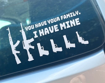 STICK FIGURE GUN FAMiLY Vinyl Decal Indoor & Outdoor Sticker Choose Size and Color!
