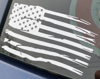 TATTERED AMERICAN FLAG Vinyl Decal Indoor & Outdoor Sticker. Choose Size and Color!