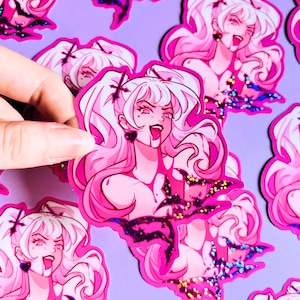 Glittersticker roze vampier