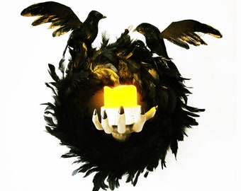 Halloween Raven Hand Candle Wreath