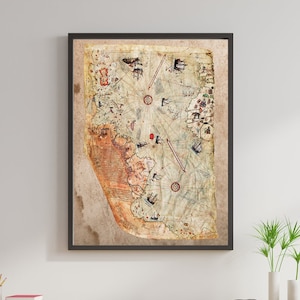 Piri Reis Mapa Impresión digital, Mapa del Viejo Mundo 1er mapa para mostrar América y la Antártida, Mapa del Imperio Otomano Por Piri Reis 1513 Imprimir cartel