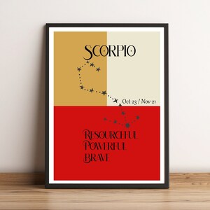 SCHORPIOEN Star Sign Poster Instant Download Print, Zodiac Art afdrukbare Schorpioen Wall Art, Zodiac Gifts Home Decor Digitale Download