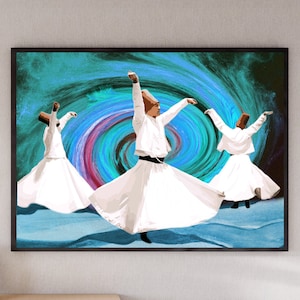 Sufi Art Whirling Dervish Rumi Wall Art, Spiritual Muslim Wall Art, Middle Eastern Art Decor, Modern Islamic Art Print