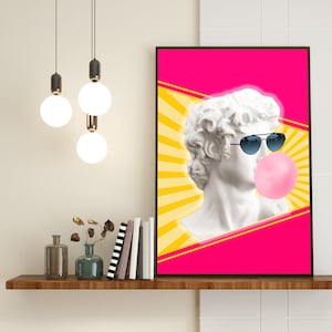 David Bust Pop Art Sculpture Gummy Figure Print, Michelangelo&#39;s David Statue Head Sculpture Wall Art, Modern Pop Art Unique Home Decor Gift