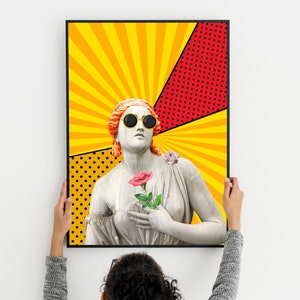 Póster de arte de pared de mitología griega con escultura divertida, póster de estatua antigua de arte pop retro imprimible, descarga instantánea de arte pop