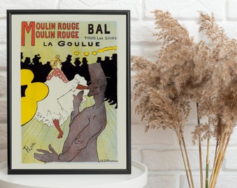 Moulin Rouge Poster: Vintage Toulouse Lautrec French Cabaret Print, La Goulue Advertising Poster from 1891, Parisian Concert Cabaret Poster