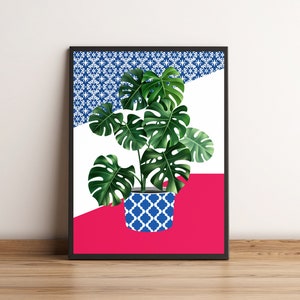 Plantas de interior imprimir planta Monstera en cartel de jarrón, impresión botánica de regalo amante de las plantas Monstera, cartel de plantas de interior de regalo amante de las plantas