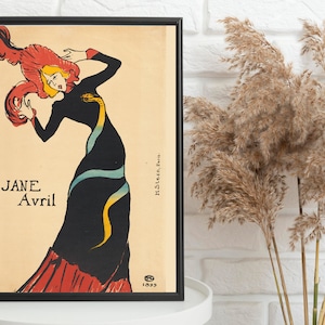 Jane Avril Vintage Poster by Henri de Toulouse Lautrec, Reproduction Retro Style French Paris Dancer Poster, Gift Idea, DIGITAL DOWNLOAD