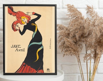 Jane Avril Vintage Poster by Henri de Toulouse Lautrec, Reproduction Retro Style French Paris Dancer Poster, Gift Idea, DIGITAL DOWNLOAD