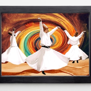 Whirling Dervishes - Spiritual Dance Art, Sufi-Inspired Home Decor, Illustrated Islamic Artwork