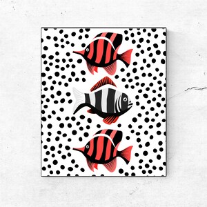 Modern Fish Art Prints, Modern Fish Print Kitchen Wall Art - Three Fishes,  Fish illustration, Nautical print, Digital Download