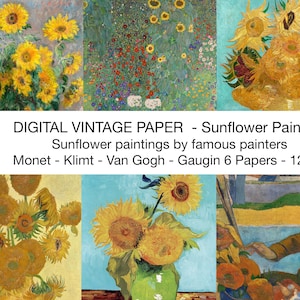 Vintage Sunflowers Junk Journal, Sunflower Paintings by Famous Painters, Sunflower Collage Sheets Scrap Paper Pages, Public Domain