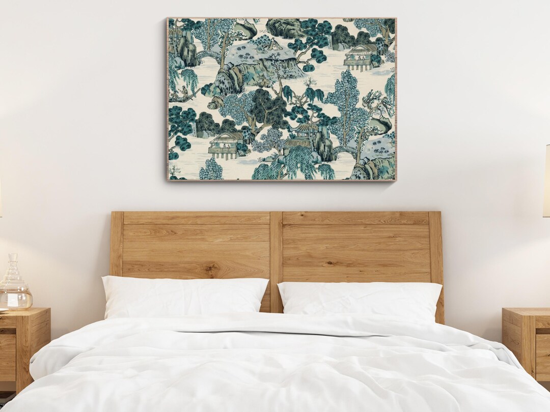 Vintage Chinoiserie Landscape Print | Blue Willow Toile De Jouy Art ...